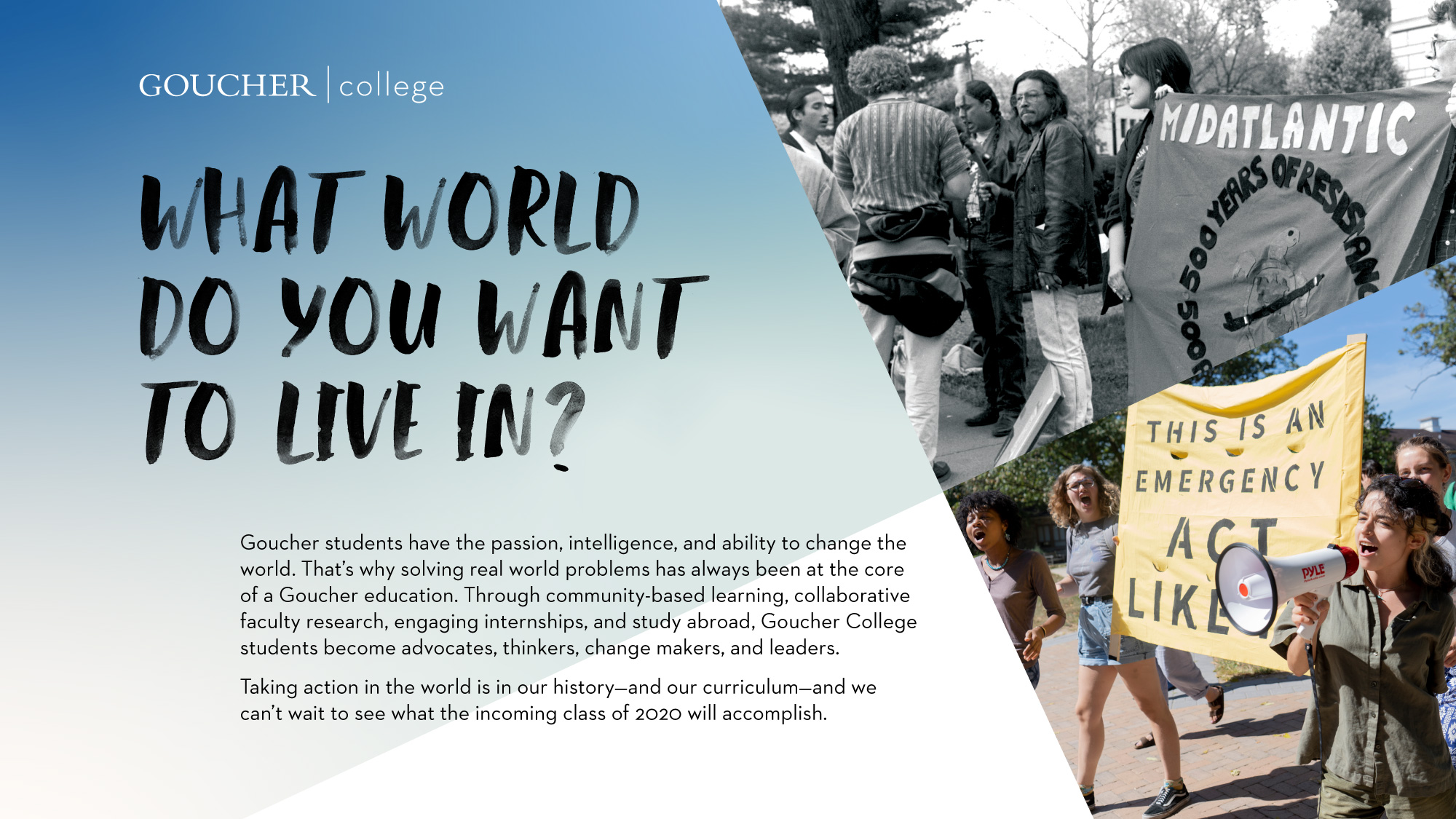 What World Do You Want to Live In - Goucher Students have the passion, intelligence, and ability to change the world.